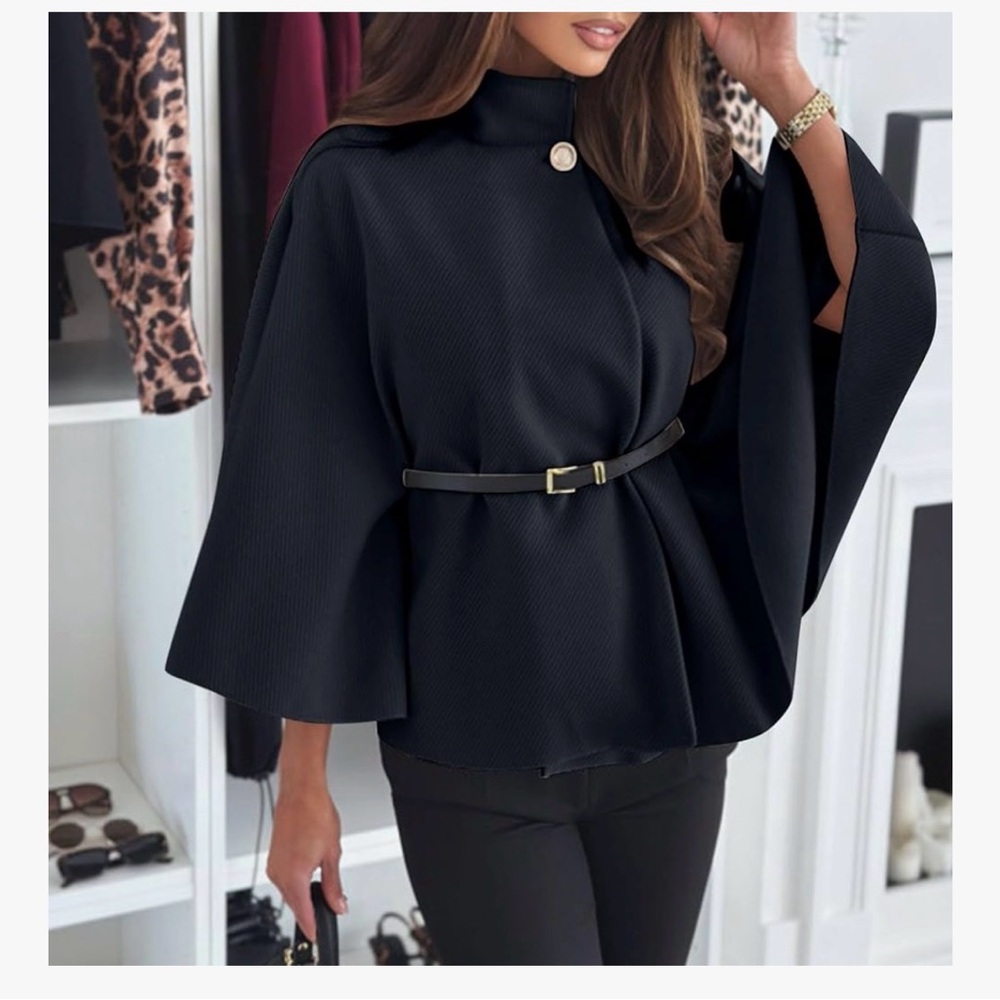 Black Cape Coat with Belt size small